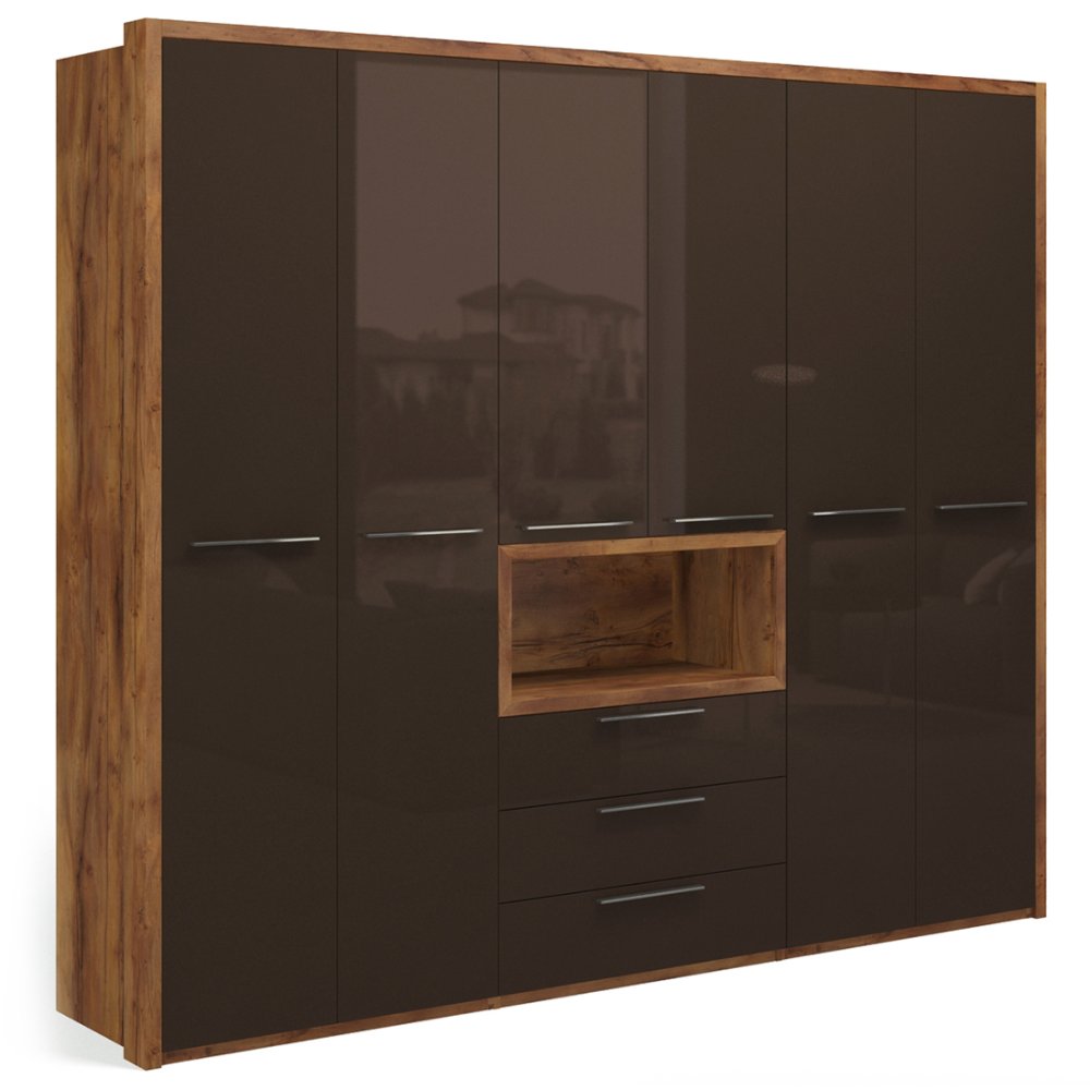 Шкаф для одежды Solo Quadro с нишей 6-ти дверный (Таксония/Коричневый)